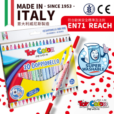 ToyColor 千色文具 - 雙頭纖維筆- 基礎20色裝 | 意大利製造